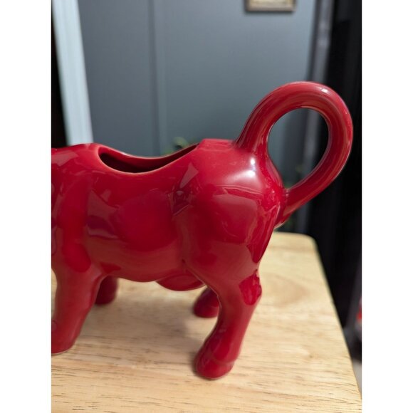 Food Network ceramic red cow creamer planter decor 8 x 6 unique bold - Picture 2 of 6
